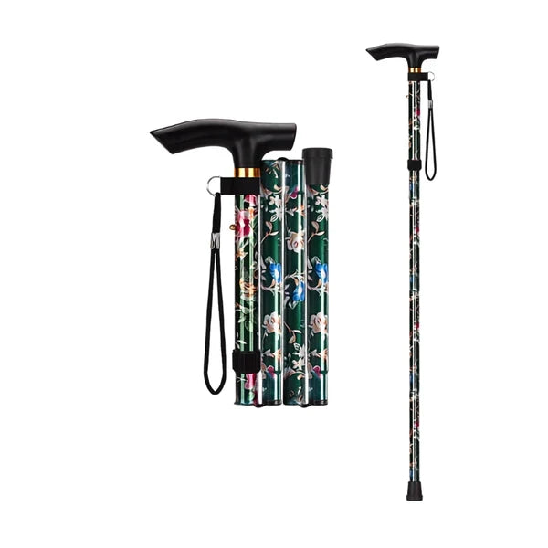 Green Floral Lightweight Aluminium Adjustable Folding Walking Stick