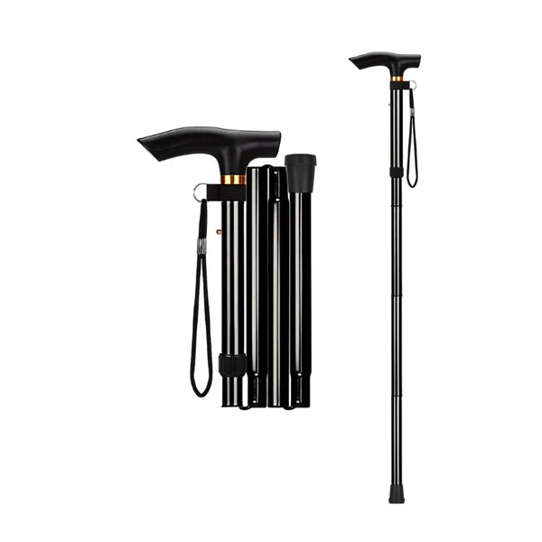 Black Matte Lightweight Aluminium Adjustable Folding Walking Stick